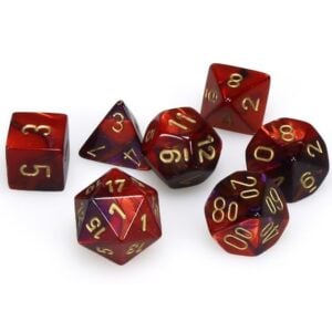 CHESSEX 20626 GEMINI MINI POLYHEDRAL 7 DICE SET PURPLE-RED/GOLD